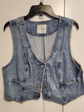 Lucky Brand Washed Denim Button-Front Vest - Light Blue